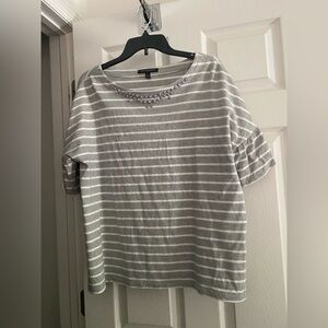 Banana Republic White and Gray Boxy Blouse with Cuffed Sleeves Large